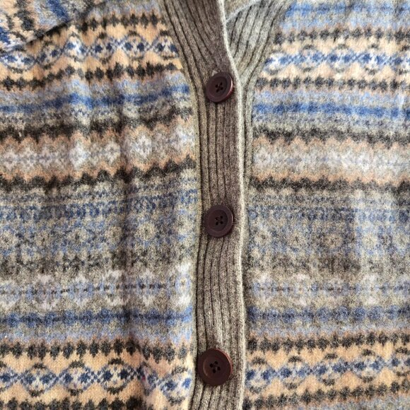 Eddie Bauer Fair Isle Lambswool Cardigan Sweater Gray Blue XXL (Fits M) Nordic P - Picture 8 of 8